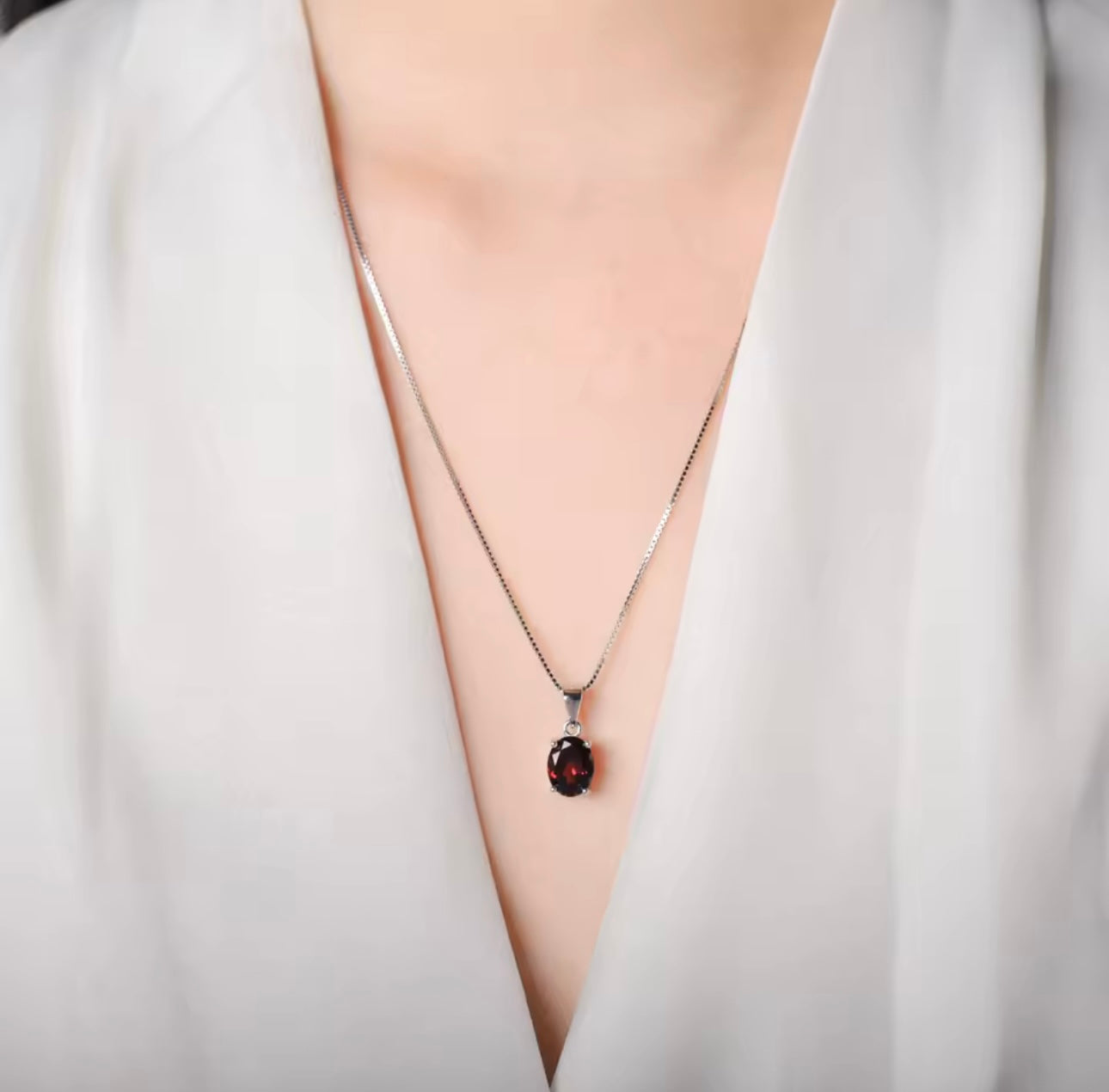 Red Garnet Necklace - 925 Sterling Silver Garnet Necklace