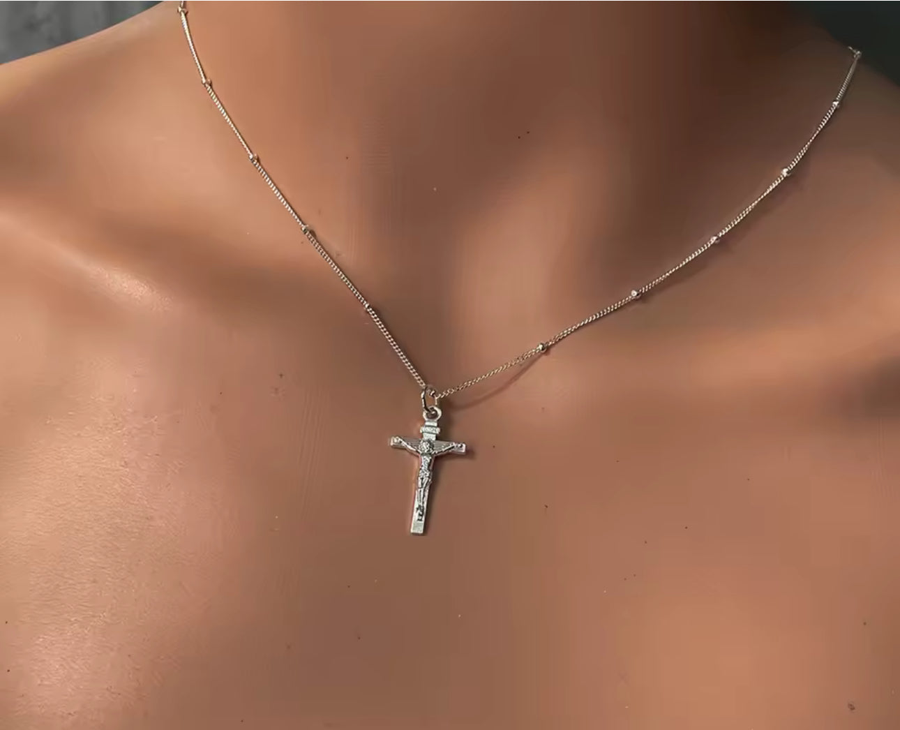 Sterling Silver Jesus Cross Necklace - Dainty Crucifix Pendant